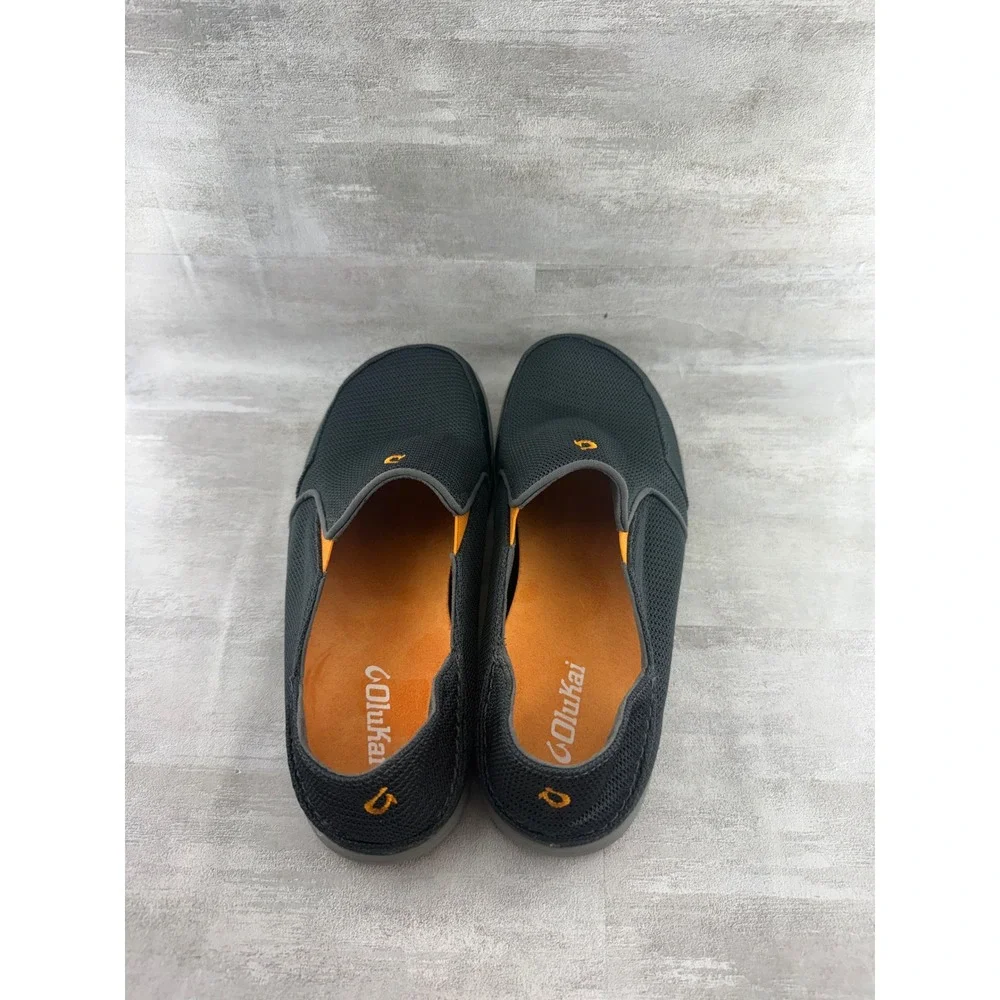 OluKai Nohea Mesh Men Sz 9.5 Grey Orange Slip On Loafers 10188-4242